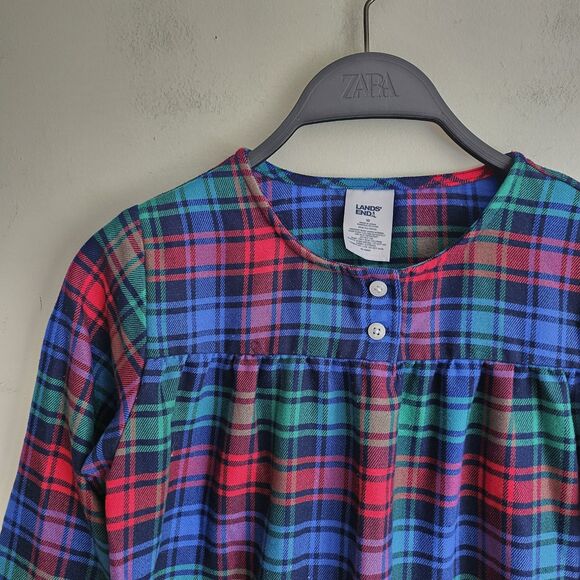 Lands End Girls Flannel Nightgown Deep Sea Navy Festive Plaid Long Sleeve Sz 10 - Picture 5 of 6